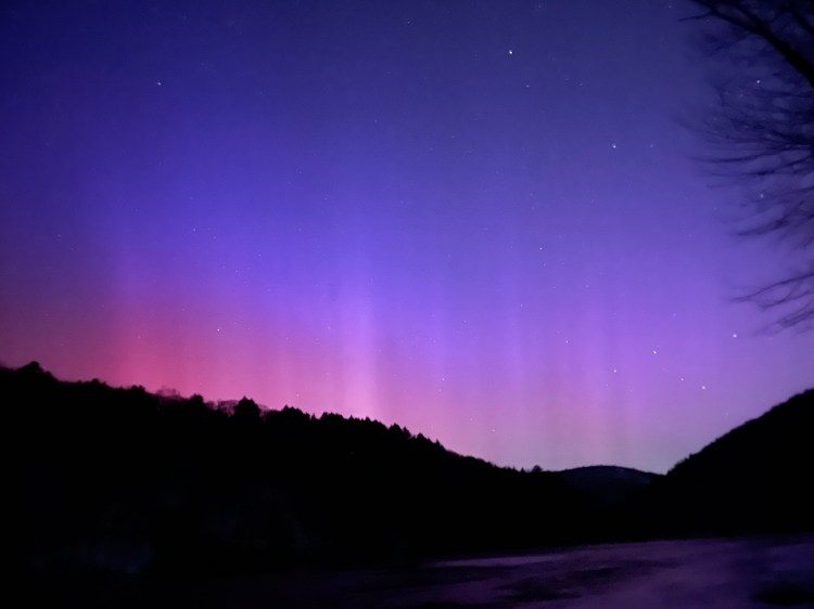 The northern lights dancing above the Hudson River in the early morning hours of January 20, 2026